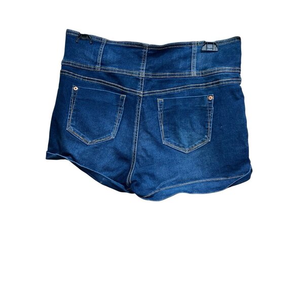No Boundaries Womens Denim Shorts 19 High Rise Stretch Blue Jean Button Fly Cuff - Picture 5 of 8